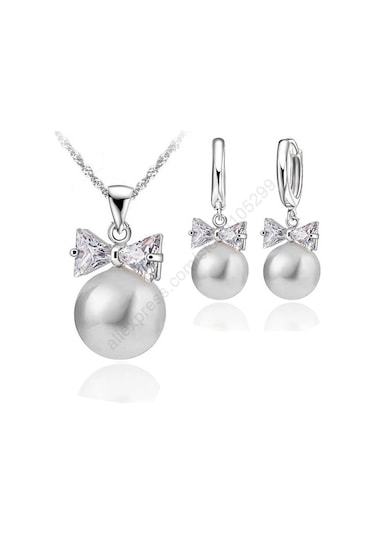Ameelı925 Ayar Gümüş Gelin Takı Seti İnci Moda Nişan Yıldönümü Setiimitasyon Rodyumlu Rodyum