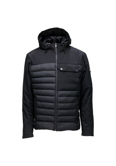 Erkek Kapüşonlu Göğüs Cepli Şişme Siyah Mont 001