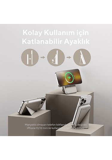 Voltme Magpak 5000mah Magsafe Kablosuz 22.5w Taşınabilir Şarj Cihazı Bej Bej