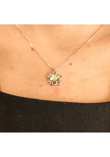 Oriental Kuyumculuk Jewellery Taşlı Yonca Gümüş Kolye Gümüş