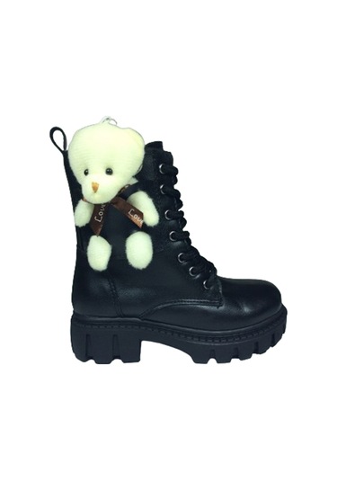 Ortopedikal 1087 Patik Kız Çocuk Siyah 2 Ayıcıklı Bot Bağcıklı Siyah