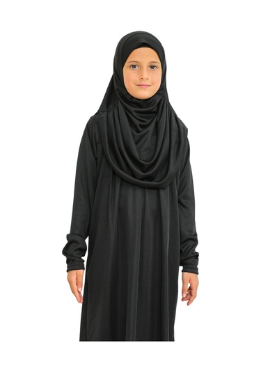 İki Parça Çocuk Elbisesi Seti Eşarp İle Takım Siyah