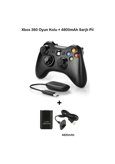 Xbox 360 Pc Uyumlu Kablosuz Analog Oyun Kolu Ve 4800mah Batarya Seti Siyah