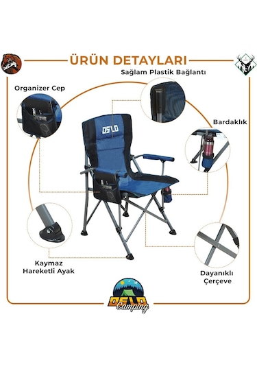 Oslo Lüks Katlanabilir Kamp Sandalyesi - Mavi