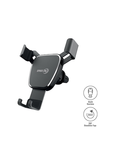 Space24 Spr101 Araç İçi 360 Derece Dönebilen Otomatik Kilitli Telefon Tutucu Siyah Siyah
