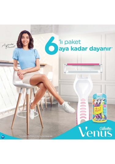 Gillette Venus 3 Renkli Kullan At Tıraş Bıçağı 4+2 Adet