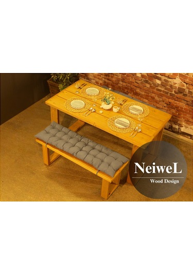 Neiwel Garden Avex Doğal Ahşap Banklı Bahçe Masa Takımı-70-100 Takım Açık Ceviz