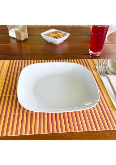 Alezy 594 Göreme Melamin Termostar Kare Servis Tabak 21 Cm Beyaz