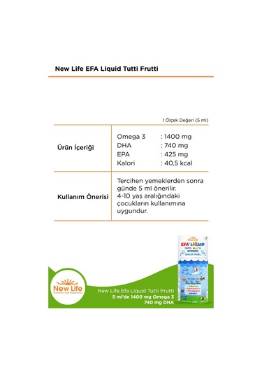 New Life Efa Liquid Tutti Frutti Balık Yağı Şurubu 150 Ml 2 Adet