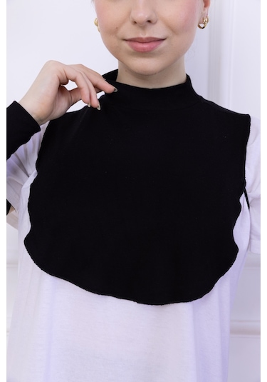 Balıkçı Yaka Boyunluk Siyah - Dik Yakalı Kadın Tesettür Penye Yarım Body Viskon Hijab Siyah
