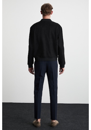 Preppy  Erkek Organik Pamuklu Çift Cepli Düğmeli Regular Fit Yuvarlak Yakalı Siyah Ceket