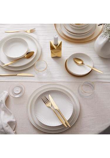 Kütahya Porselen Bone Crest 48 Parça 12 Kişilik Yemek Takımı Altın File