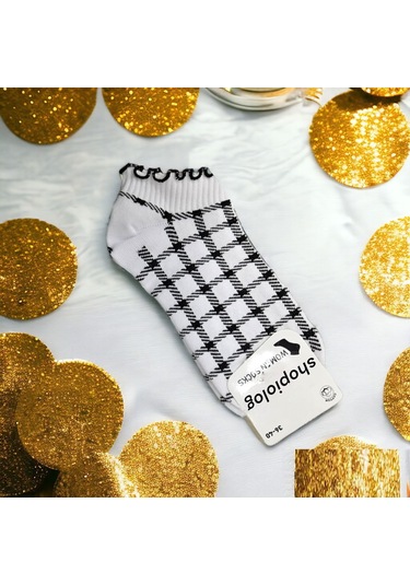 Sevimli Marul Desenli Bilek Çorabı Desen2 Beyaz - Siyah