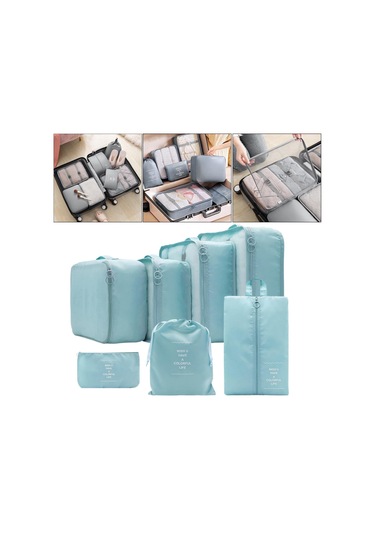 7 Parça Taşınabilir Ambalaj Küpleri Seyahat Kozmetik Ayakkabıları Için Seyahat Organizatörleri Açık Mavi