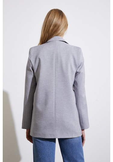 Never More Tek Düğmeli Blazer Ceket Gri Gri