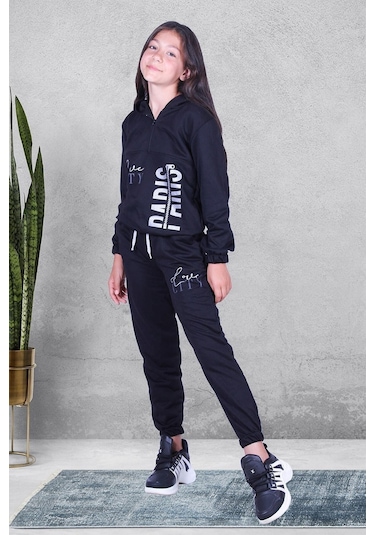 Fyk Kids Love Cıty Fermuarlı Kız Eşofman Takımı Siyah