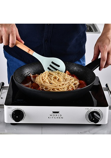 9 Parça Mutfak Aletleri Seti Silikon Mutfak Gereçleri Seti Ahşap Saplı Pişirme Seti Şef Yapışmaz Pişirme Eşyaları Mutfak Aletleri Yeşil