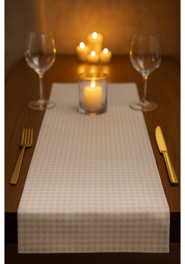 Krem Beyaz Kazayağı Şık Masa Runnerı 50x150 Cm Modern Ve Zarif Masa Örtüsü Runner Krem Beyaz Kazayağı