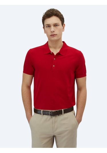 Kırmızı Polo Yaka Düz Örgü Triko Kırmızı
