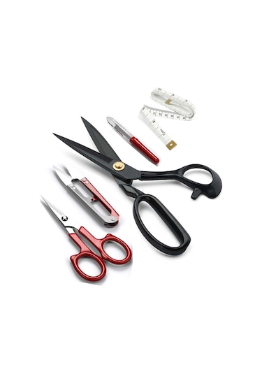 Siyah Saplı Profesyonel Çelik Terzi Kumaş Kesim Makası Set 9 Inç 23 Cm Uzunluk