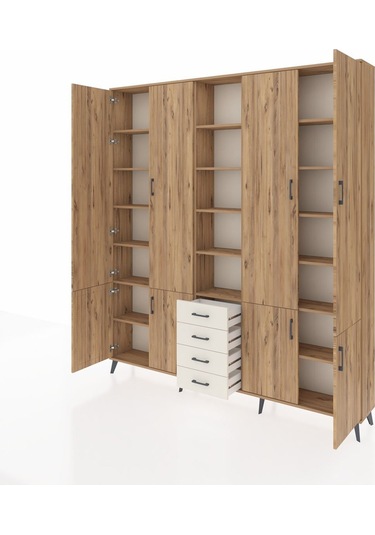 Arges Dolap 17 Raflı 4 Çekmeceli 8 Kapaklı 220x30x243 Çam-çam/aytaşı Atlas Çam/aytası