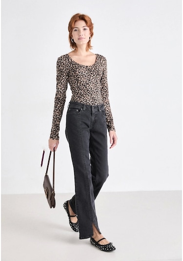 Only 15361325 Genis Yaka Leopar Desenli Kadin Body - Leopar Leopar