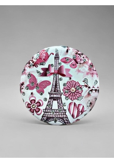 Işıltılı Karışık Desenli Çift Taraflı Yuvarlak Cep Çanta Makyaj Aynası 7cm Çap Kod:16 Çok Renkli