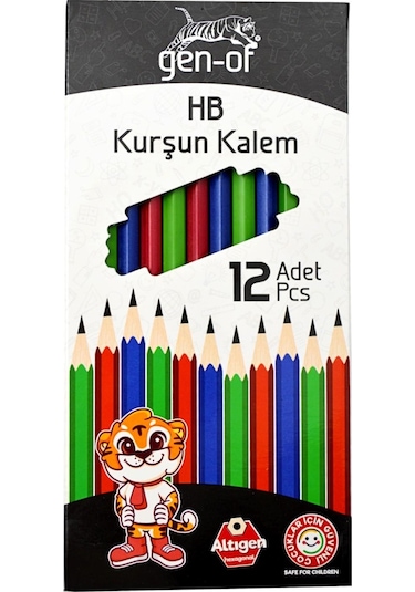 Gen-of Hb Köşeli Kurşun Kalem 12'li + Kopya Kalemi 6'lı Kırmızı + Sınav Silgisi 3'lü