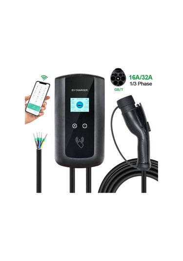 Ev Charger Mode 3 Duvar Tipi 3 Fazlı 32a 22 Kw Elektrikli Araç Şarj İstasyonu 5 Metre Kablo
