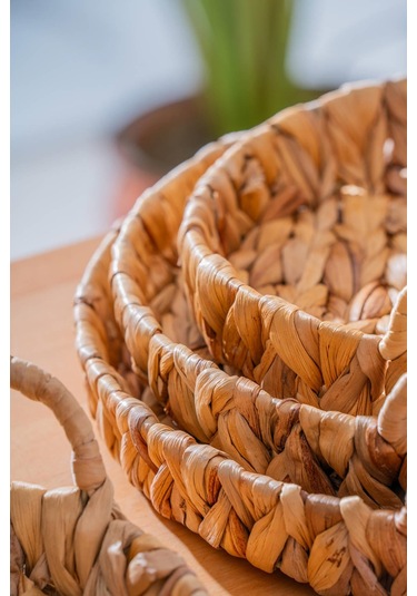 Wicker 4 Parça Hasır Yuvarlak Sepet Hasır