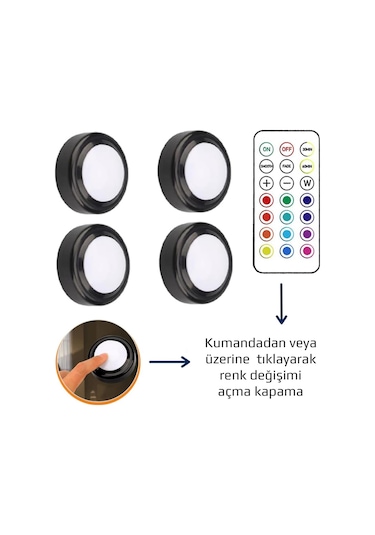 Upway 4 Lü Set Led Aydınlatma Dekoratif Rgb Gece Lambası 12 Renk Kumandalı Küçük Siyah