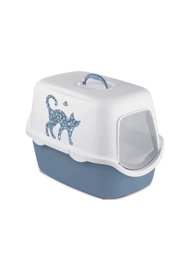 Stefanplast Cathy Griffe Kedi Desenli Kapalı Kedi Tuvaleti Mavi