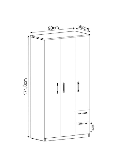 Merlin 3 Kapaklı, Çekmeceli, Raflı Gardırop, Yatak Odası Dolap, Elbise Dolabı İstanbul Ceviz - 172 Cm / Beyaz
