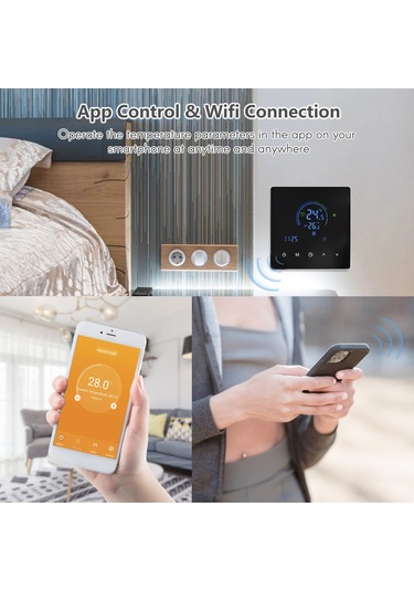 Hfambition Su Isıtması İçin Akıllı Wifi Termostat, Lcd Ekranlı, Telefon App İle Kontrol, Haftalık Programlama, 90-240v