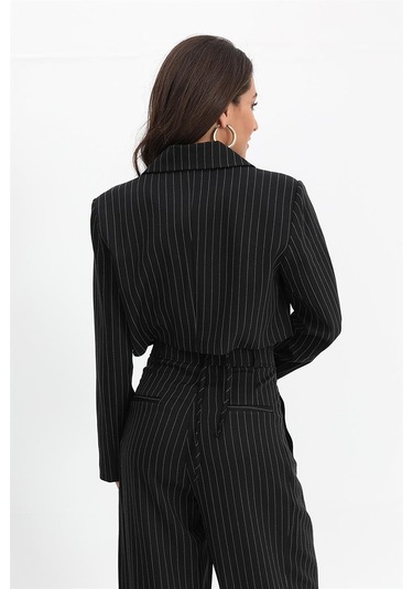 Ceket Kısa Vatkalı Fleto Cepli Çizgili - Siyah-siyah Siyah