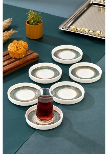 Cooker 6'lı Lyon Porselen Çay Tabağı Yeşil