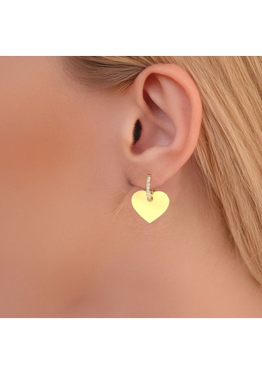 Sade Kalpli Plaka Altın Kaplama Gümüş Küpe Gold