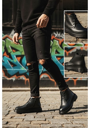 Big King Hakiki Deri Erkek Yarım Bot Siyah