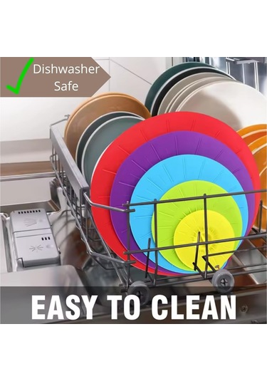 Tencereler Ve Tavalar İçin Silikon Kapaklar, 5 Paket Evrensel Silikon Gıda Kapakları, Yeniden Kullanılabilir, Isıya Dayanıklı Ahşap