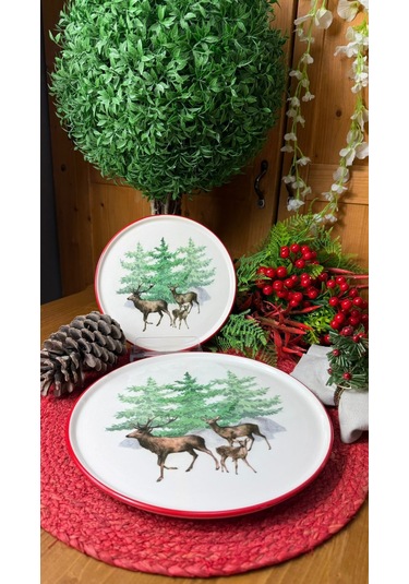Yılbaşı Servis Tabağı Deer 27 Cm 6lı Set Bej