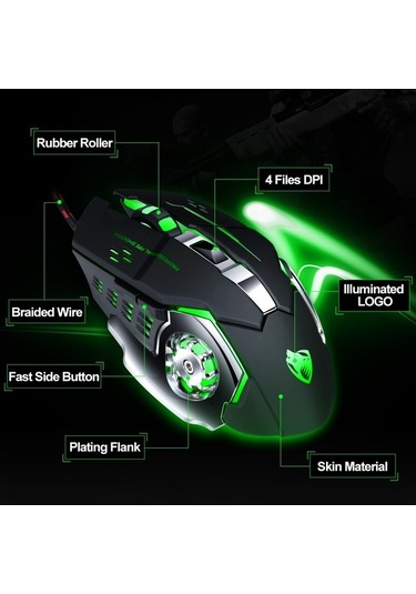 Prestigegoods T-wolf V6 Usb Kablolu 6 Düğmeli Aydınlatmalı Ergonomik Mouse V6