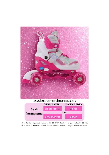 Melek Kanatlı Işıklı Çocuk Pateni Silikon Teker Ayarlanabilir Paten Taşıma Çantalı Fuşya Koyu Pembe