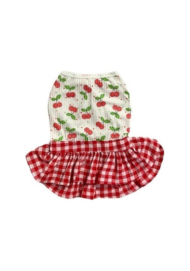 Gedyco Kirazlı Kareli Küçük Irk Köpek Elbisesi
