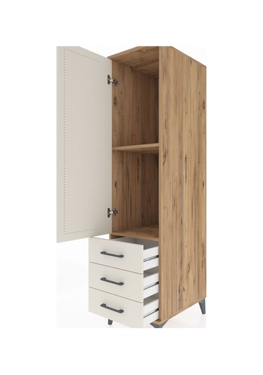 Kronos Dolap 2 Raflı 3 Çekmeceli Tek Kapaklı 44x59x182 Çam-ay... Çam