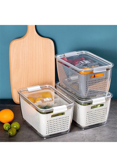 3 Adet Buzdolabı Saklama Kutusu Dikdörtgen Şeffaf Drenaj Sepeti Meyve Sebze Taze Saklama Kutusu Bpa , Fda Yok