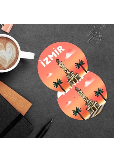 İzmir Tasarımlı 2 Li Mdf Bardak Altlığı Seti Çok Renkli