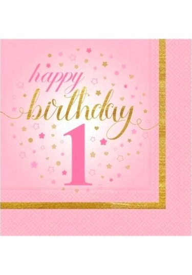 8 Kişilik Pembe Rakam Ve Beyaz Balonlu 1 Yaş Kız Doğum Günü Partisi Seti Tabak,bardak,peçete Vs
