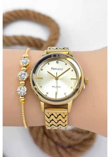 Ferrucci Çelik Kordon & Şık Tasarım, Kadın Kol Saati, 3atm Suya Dayanıklı Gold Sdfer154 Çok Renkli