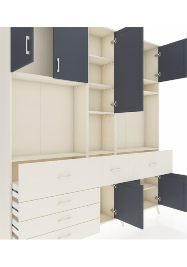 Arges Dolap 10 Raflı 6 Çekmeceli 8 Kapaklı 220x30x243 Aytaşı-antrasit/aytaşı Antrasıt/aytası