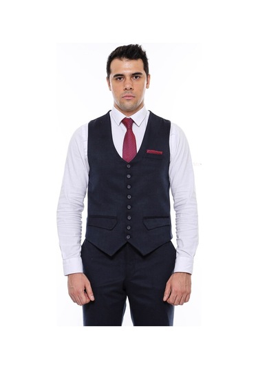 8 Düğmeli Desensiz Lacivert Yelek 001